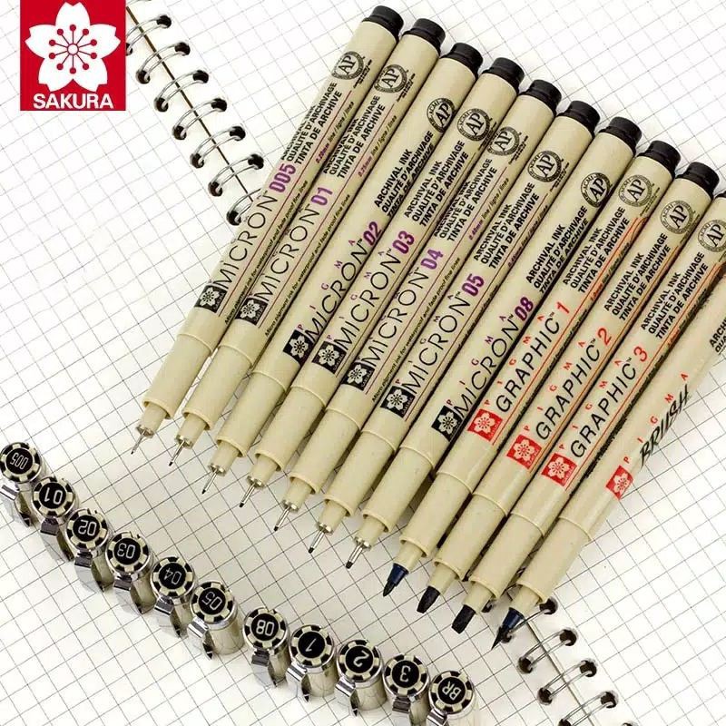 Jual [GAEKOPEDIA] 12 Size Drawing Pen Sakura Picma Micron Black Ink Pen