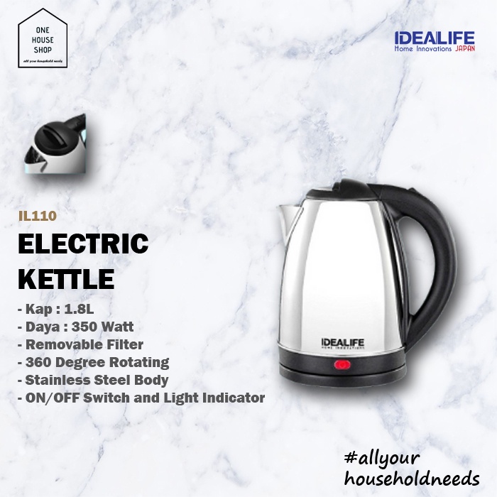 Jual Teko Listrik Low Watt Electric Kettle 1,8 Liter Idealife IL110