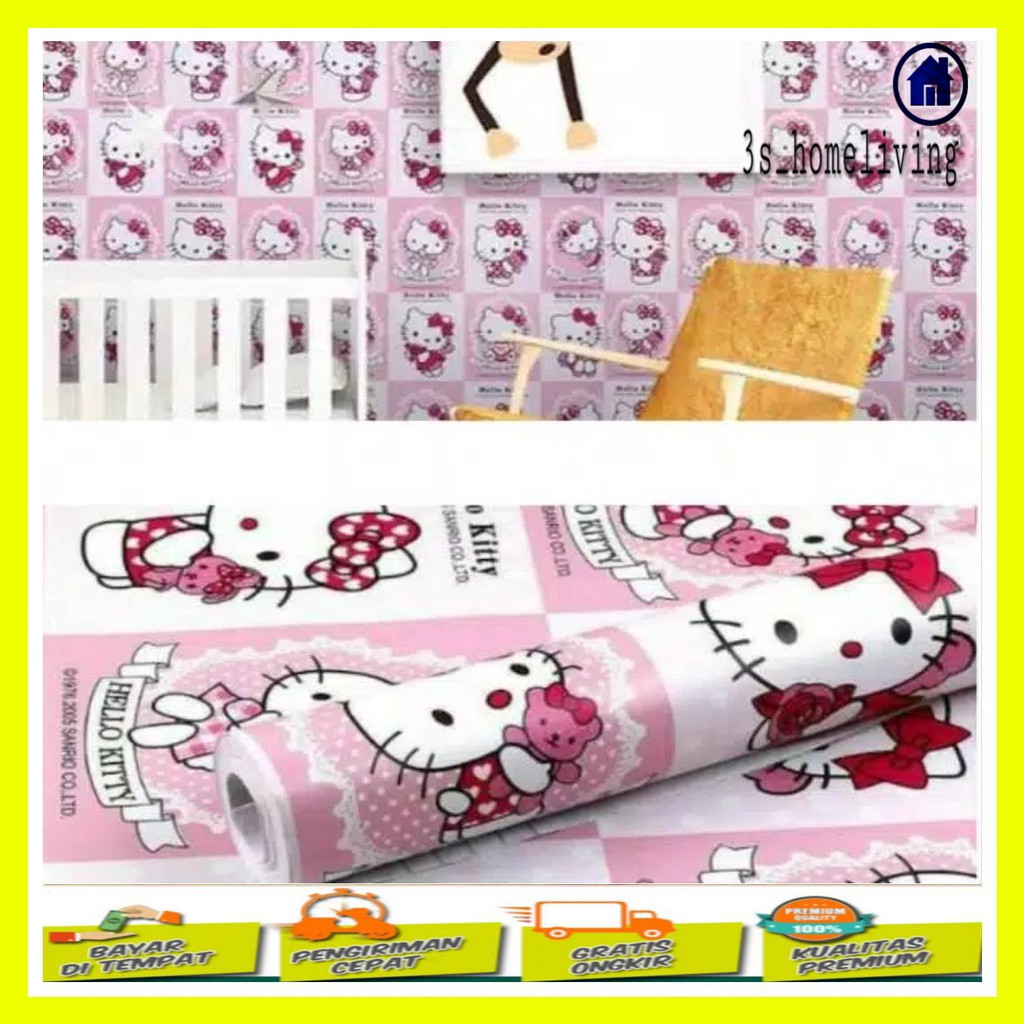 Jual (COD) Wallpaper Dinding Hello Kitty Sanrio Pink Wallpaper Kartun