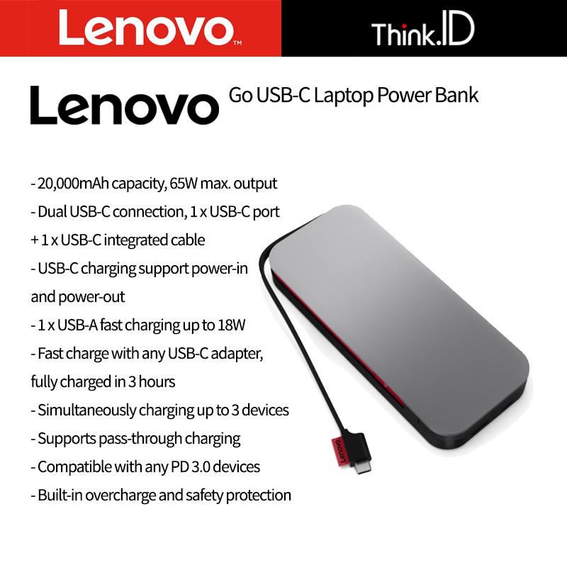 Jual Lenovo Go USBC Laptop Power Bank (20000 mAh) 40ALLG2WWW Shopee