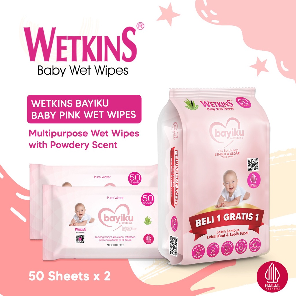 Jual Wetkins Buy 1 Get 1 Wet Wipes Baby Pink Isi 50 Lembar Shopee