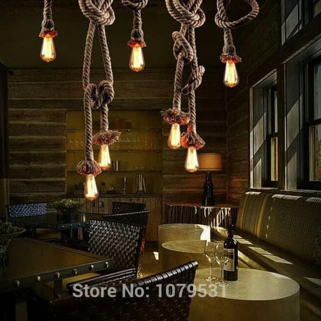 Jual cbg018 lampu gantung hias dekorasi tali tambang housing lampu