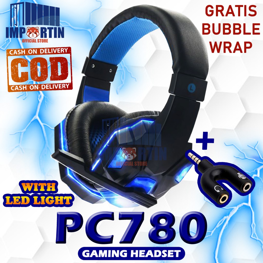 Jual HEADSET GAMING WIRED PC780 LED LIGHT LAMPU HEADPHONE GAMING BUAT