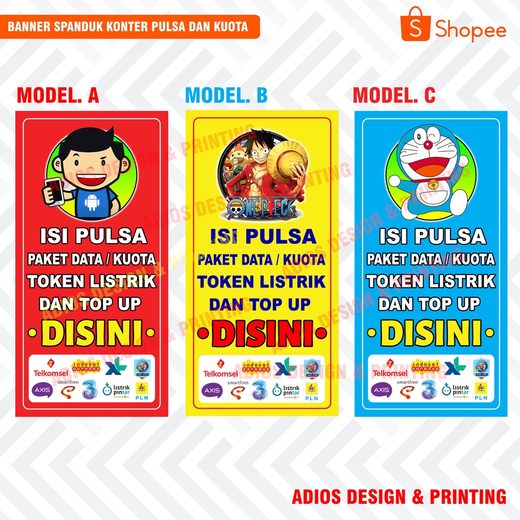 Jual BANNER SPANDUK KONTER PULSA DAN KUOTA VARIASI GAMBAR KARTUN