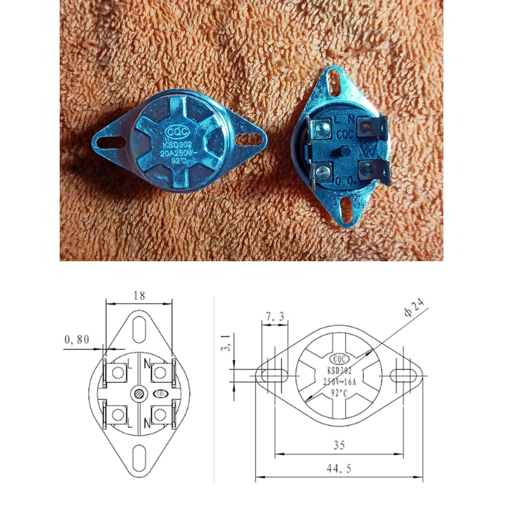 Jual KSD302 250V 20A 92C 92 C 4 feet Normally Closed NC Manual