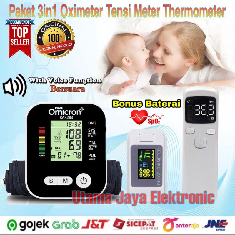 Jual Paket 3in1 Oximeter Pulse Tensi Meter Thermometer Gun Terbaik