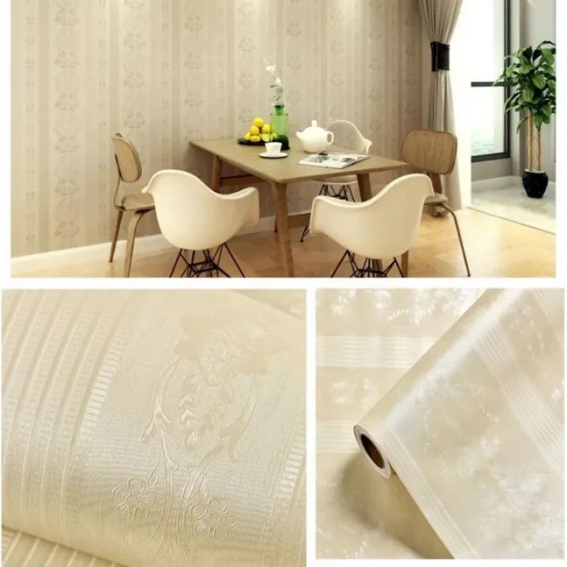 Jual wallpaper stiker dinding ruang tamu craem salur batik elegan
