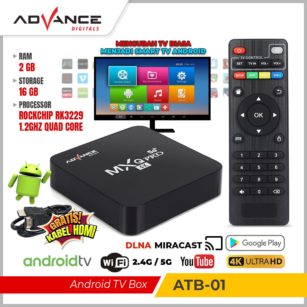 Jual Advance Android TV BOX ATB01 Digital Online TV BOX 5G 2G+16G 4K