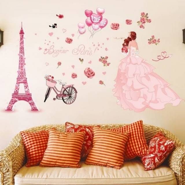 Jual Stiker Dinding Wallpaper 60x90cm Motif Karakter Paris Eiffel Love
