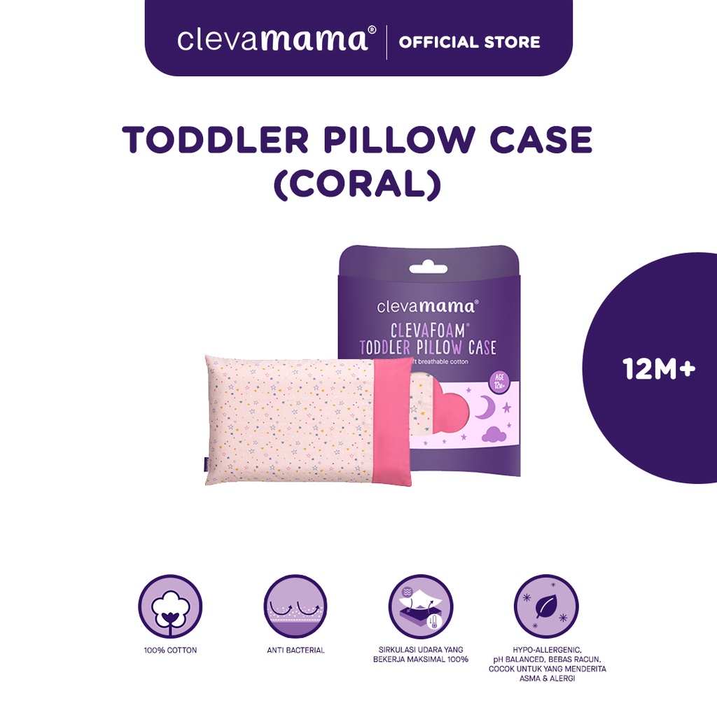 Jual Clevamama Toddler Pillow Case (Coral) Sarung Bantal Bayi (Pink