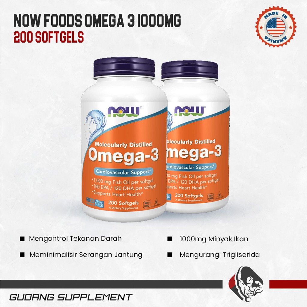 Jual Now Foods Omega 3 1000mg 200 Softgels Cardiovascular Support Omega