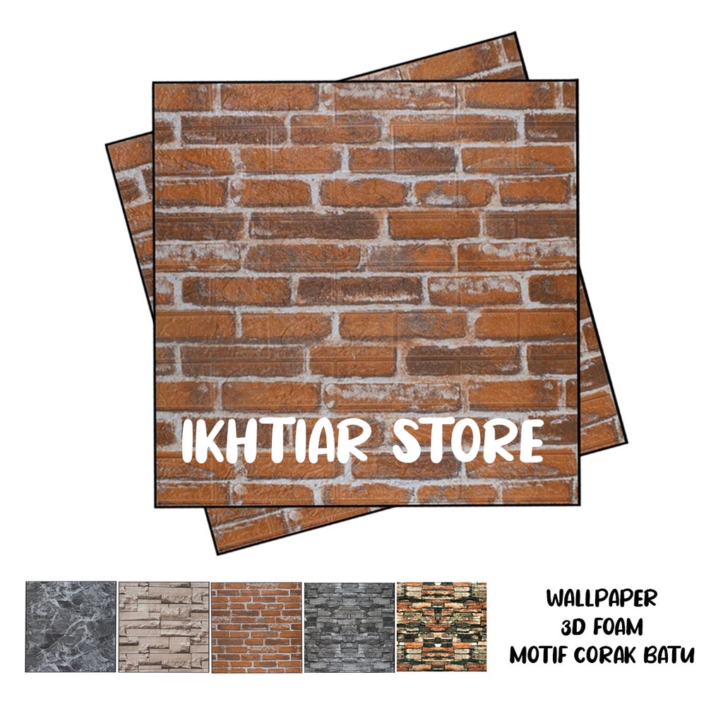 Jual Wallpaper Dinding 3D Embossed Modern Foam Timbul Motif Batu Bata