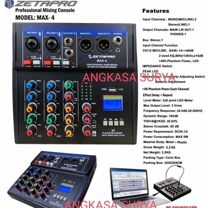 Jual Mixer Audio Zetapro Max 4 Mixer Mini Max4 Original USB Soundcard