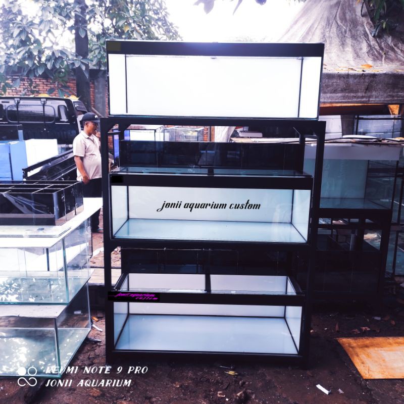 Jual aquarium 120x50x40 8mm 3 susun set top filter kaca dan tutup