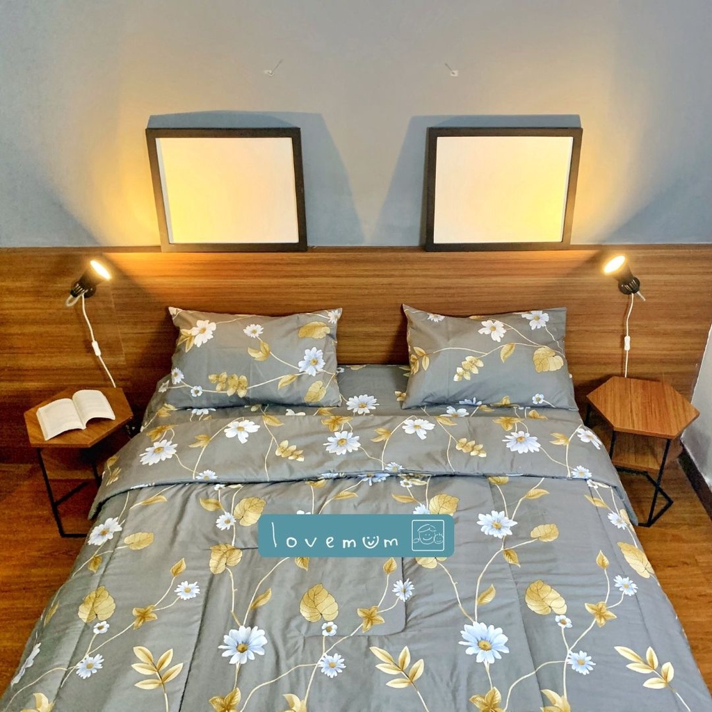 Jual Lovemum CITRA Bed Cover set Motif bunga Abuabu aesthetic KING