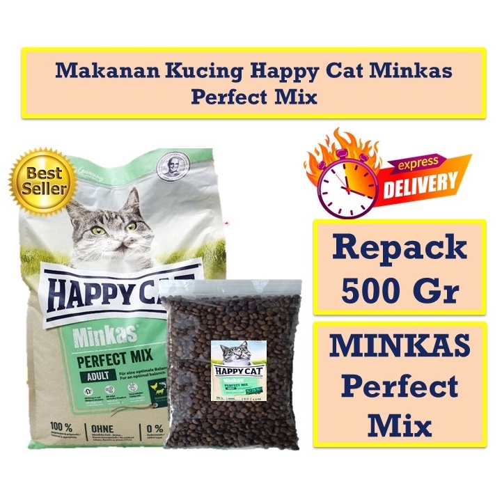 Jual Makanan kucing happy cat minkas perfect mix dewasa kemasan repack