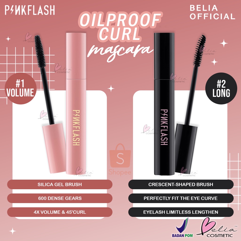 Jual BELIA PINKFLASH Oilproof Curl Mascara Maskara Long Volume