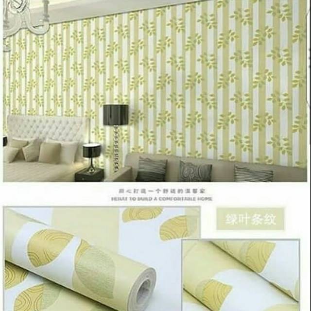 Jual Wallpaper Sticker dinding Motif Garis Daun Hijau ukuran 45 cm x 8