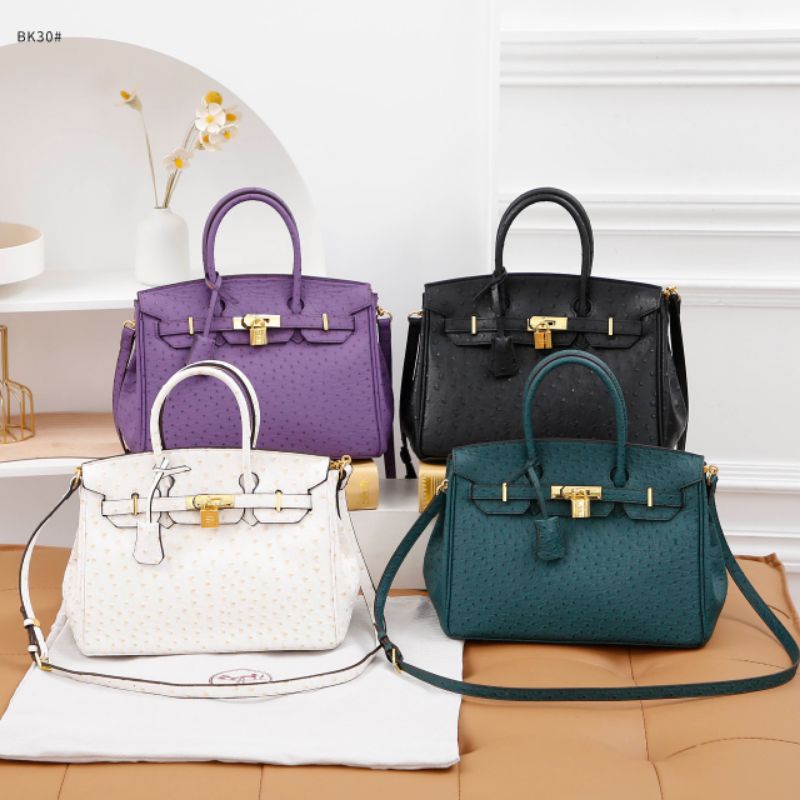 Jual Top Handle Ostrich Leather Gold Hardware Bag Series BK30 Shopee