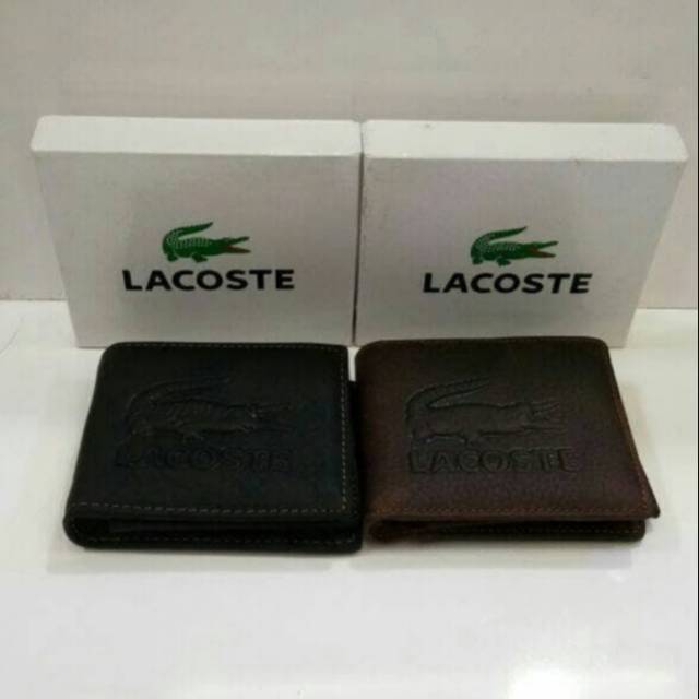 Jual Dompet pria kulit asli model lipat motif timbul//Lacoste original
