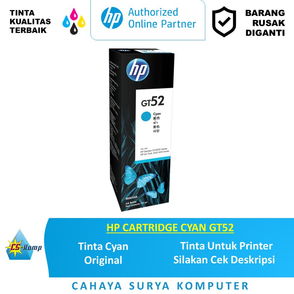 Jual HP CARTRIDGE CYAN GT52 UNTUK PRINTER HP DeskJet GT 5810 and 5820