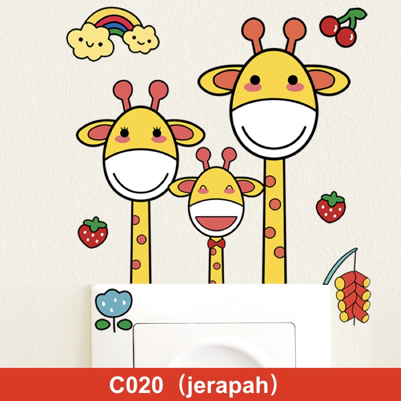 Jual stiker saklar lampu unik dan lucu motif 3 jerapah wall stiker