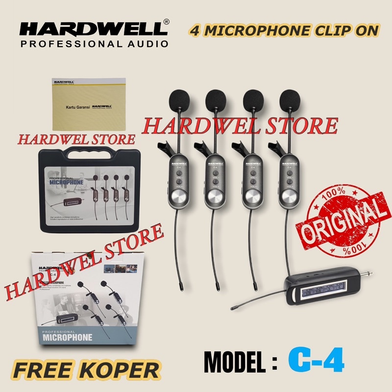 Jual Mic Wireless Clip On / Mic Jepit Isi 4 Hardwell C4 / C 4 Original