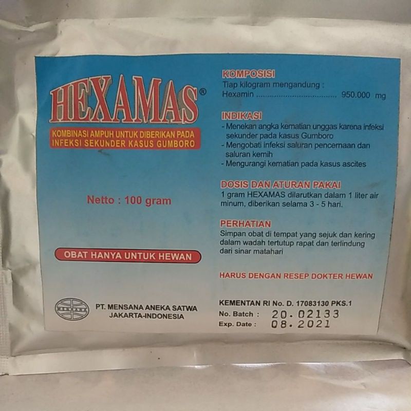Jual HEXAMAS MENSANA obat infeksi sekunder kasus gumboro 100 gr