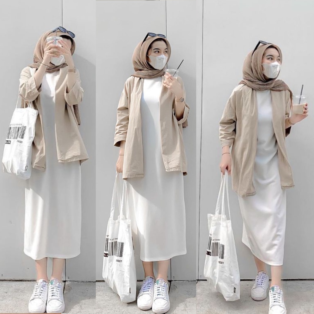 Jual Setelan Lame One Set 2in1 Dress + Hijab Pashmina Wanita Ootd