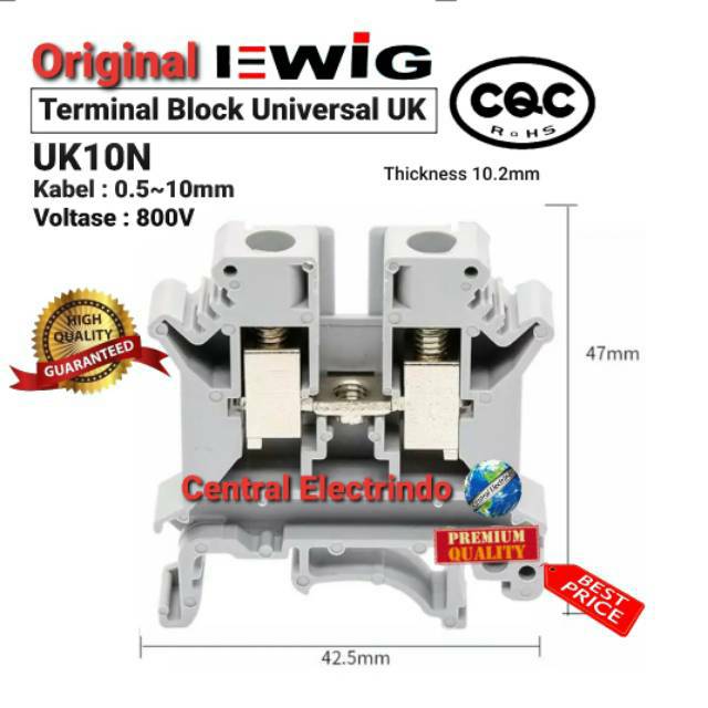 Jual Terminal Block Universal UK10N (0.510mm) 800V Din Rail EWIG