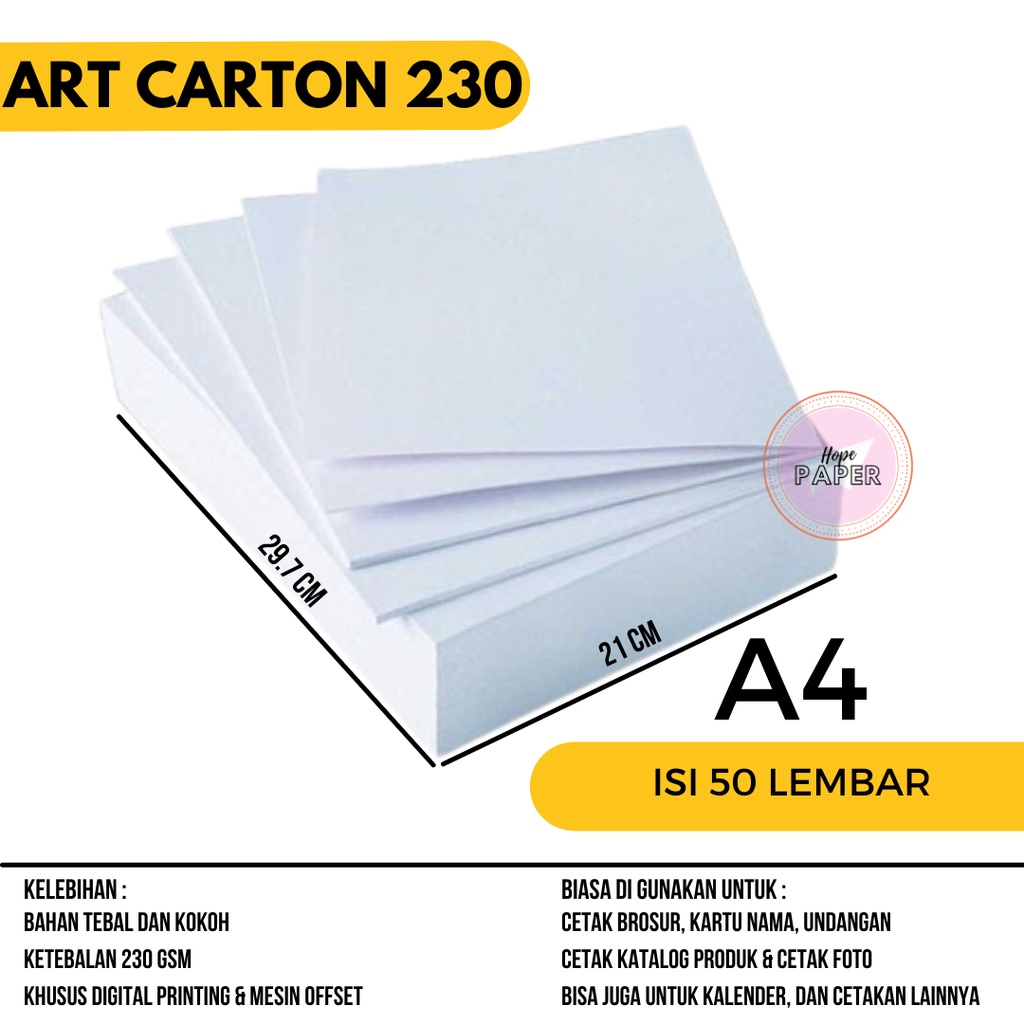 Jual Kertas Art Carton 230 gsm A4 isi 50 lembar / Art Karton A4