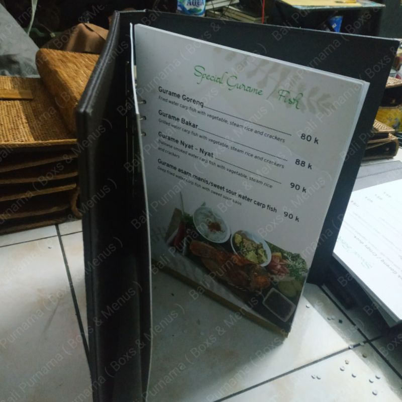 Jual COVER MENU RESTO VILLA CAFFE A4 BAHAN KULIT SINTETIS ISI RING