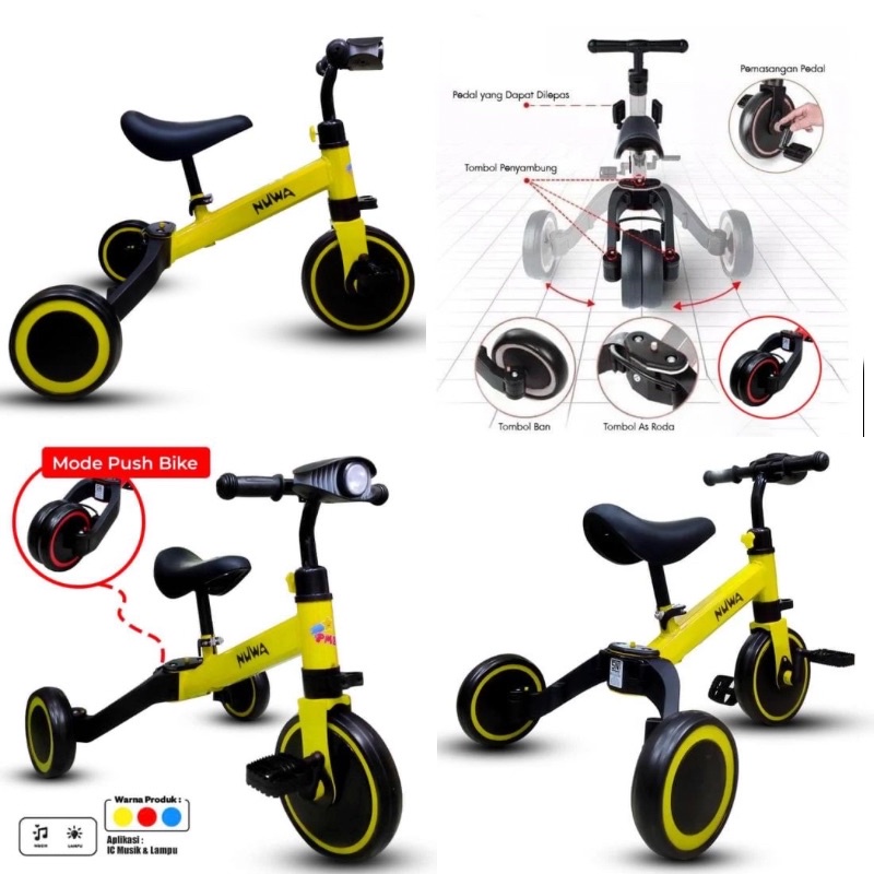 Jual SEPEDA ANAK RODA TIGA BALANCE BIKE (3 in 1) T205 PMB NUWA