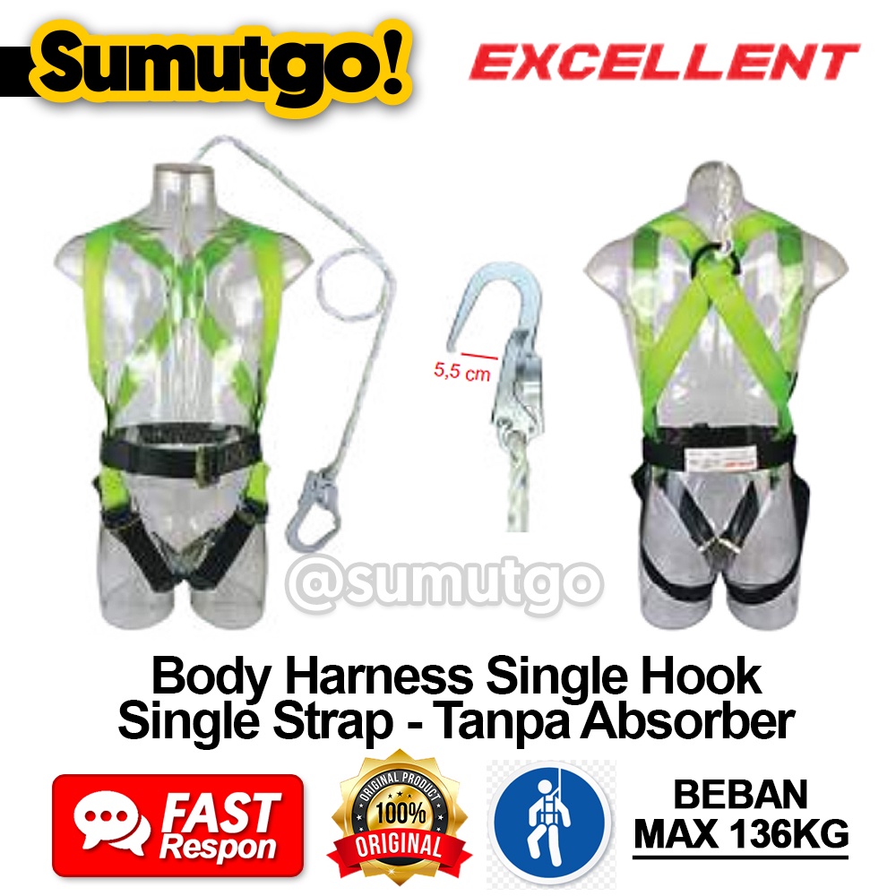 Jual Excellent 0373 Full Body Harness Single Lanyard Big Hook tanpa