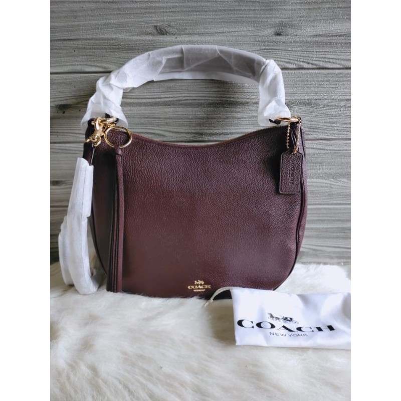 Jual Tas Coach original Coach sutton hobo pebble leather in oxblood