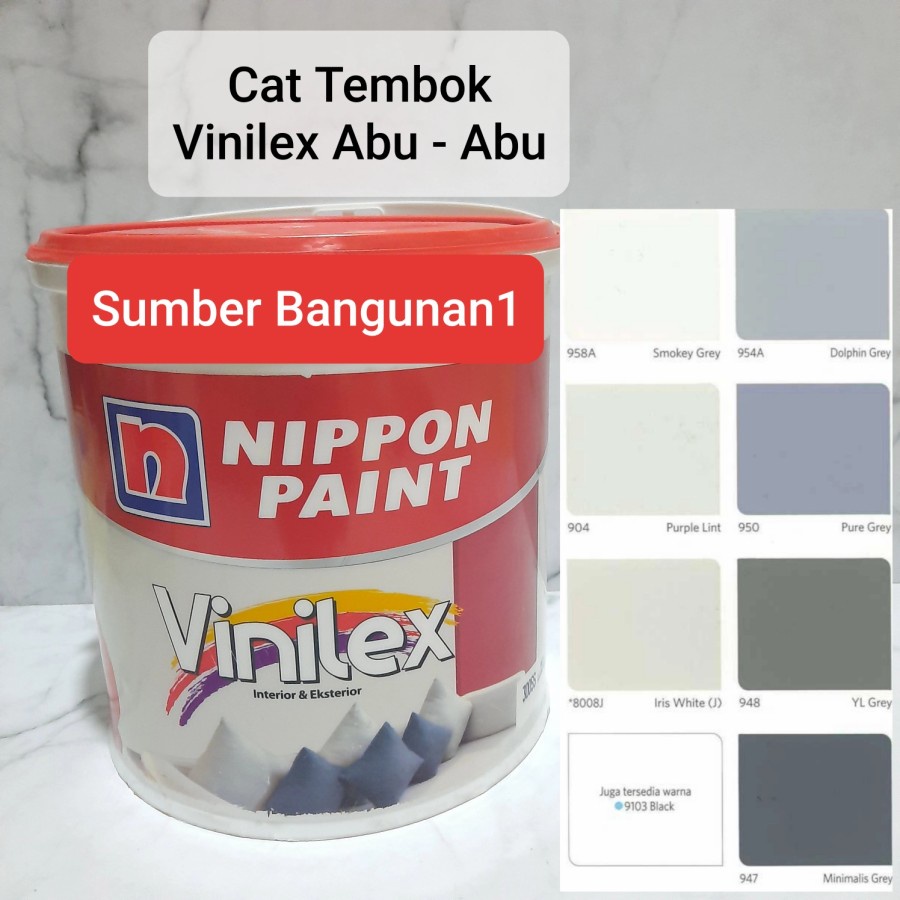 Jual Cat Tembok Vinilex bunga 5kg nippon paint kembang interior abu