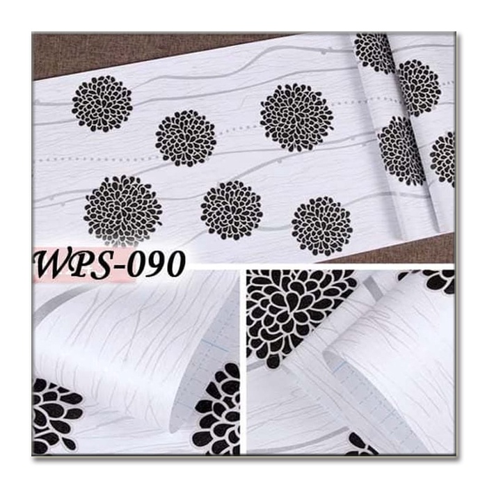 Jual WPS090 WHITE N BLACK CIRCLE FLOWER WALPAPER DINDING WALLPAPER