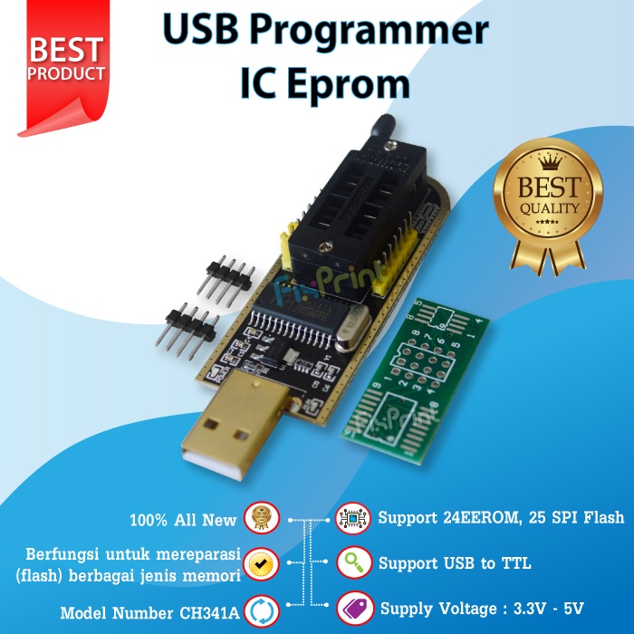 Jual USB Programmer IC Eprom CH341A Module Flash BIOS Eeprom 24 25 Series Alat Program IC Eprom