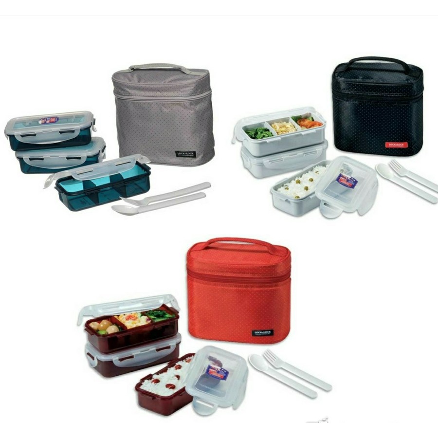 Jual LOCK n LOCK Lock & Lock Lunch Box 3P Set with Fork Spoon and Bag