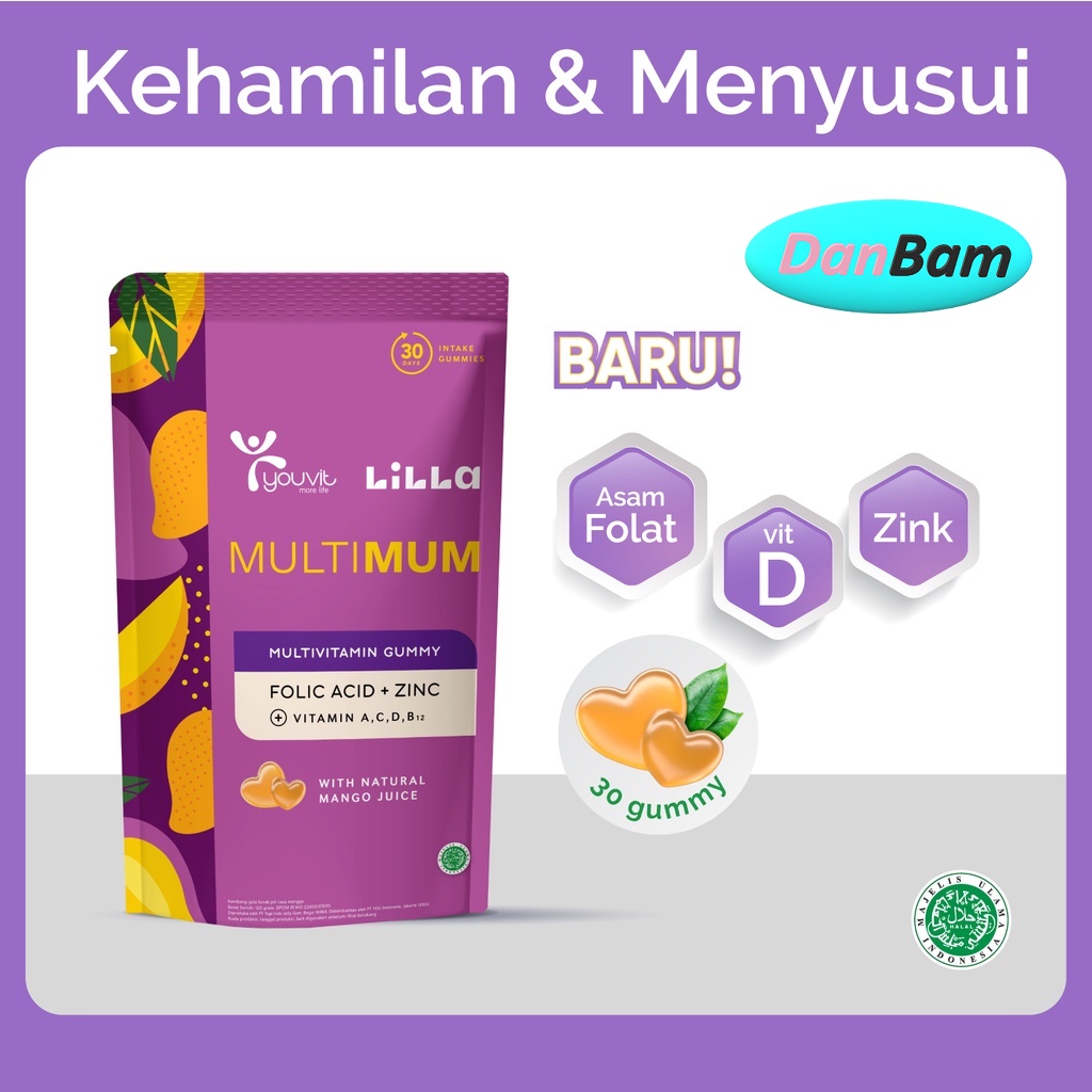 Jual YOUVIT x Lilla Multimum 1 Pouch dengan Asam Folat, Vitamin B12 dan