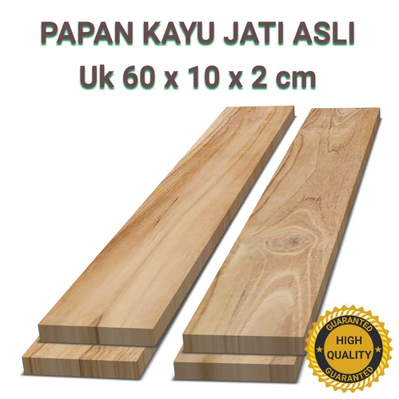 Jual Papan Kayu Jati Asli Ukuran 60x10x2 cm Serut Amplas Bahan