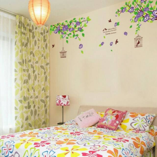 Jual Wallsticker Side Cage Purple/ sangkar/ violet/ flower/ bunga