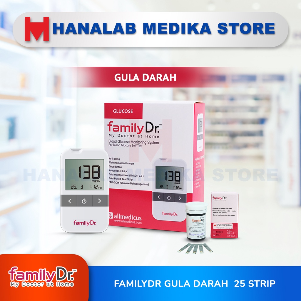 Jual Alat Family Dr Glucose + Strip Isi 25 / Alat Family Dr Gula Darah
