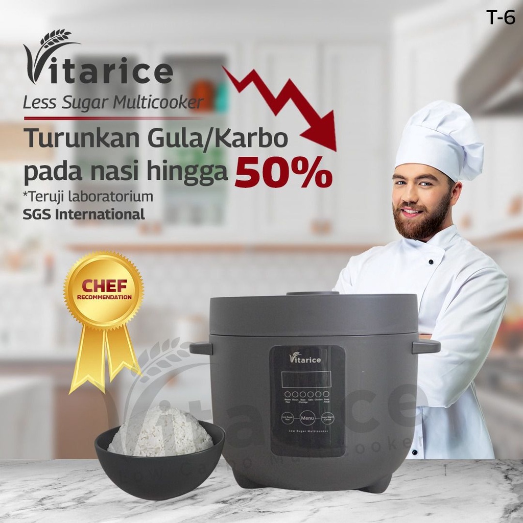 Jual Vitarice T6 Premium Quality Rice Cooker Less Sugar 1.5L 50W Magic