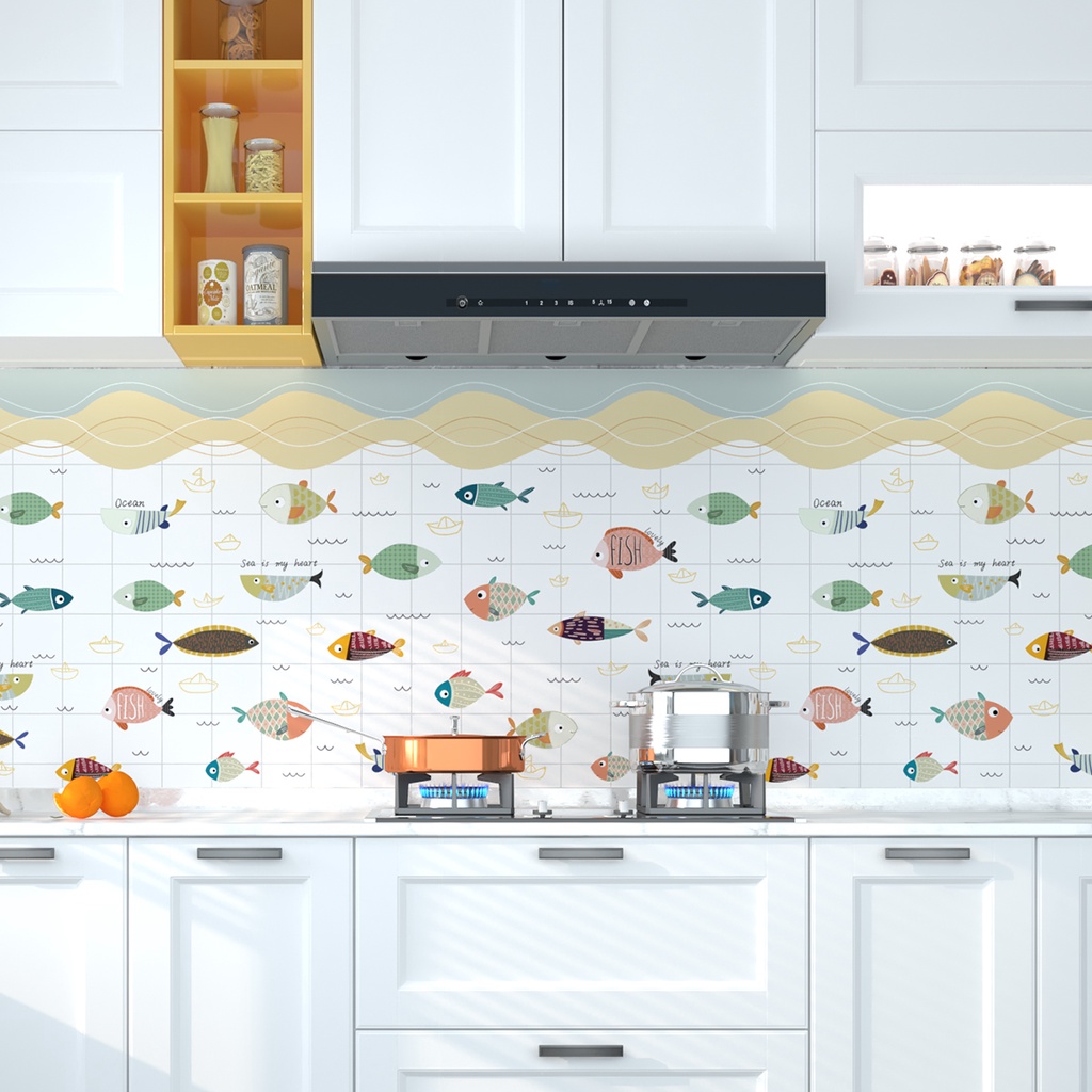 Jual stiker dapur anti minyak anti api wallpaper motif ikan 60cm*6M