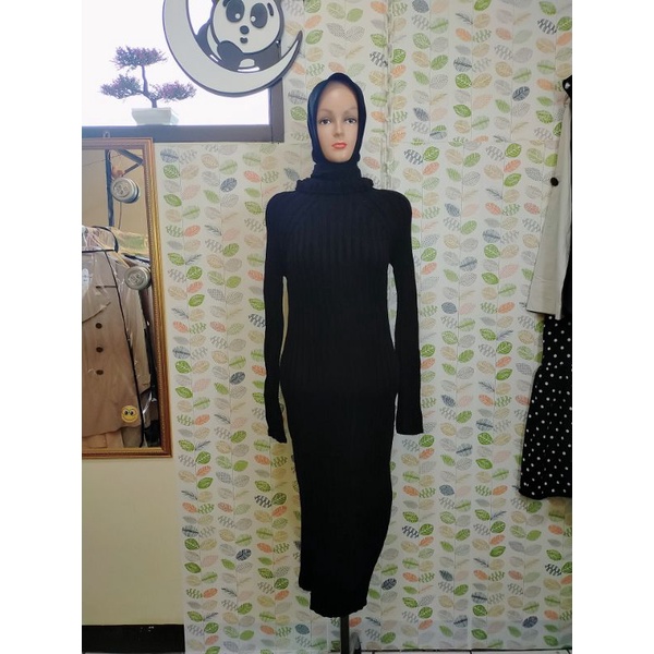 Jual Long dress rajut lidi lidi dress rajut dress knit hitam panjang Shopee Indonesia