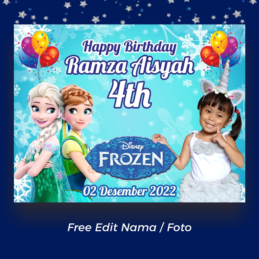 Jual Spanduk / Banner Ultah Anak Ulang Tahun Frozen Elsa Backdrop(03)