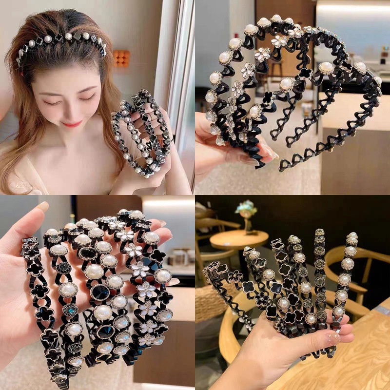 Jual Bandana / Bando Rambut Kepang Korea Mutiara Kristal Headband Shopee Indonesia