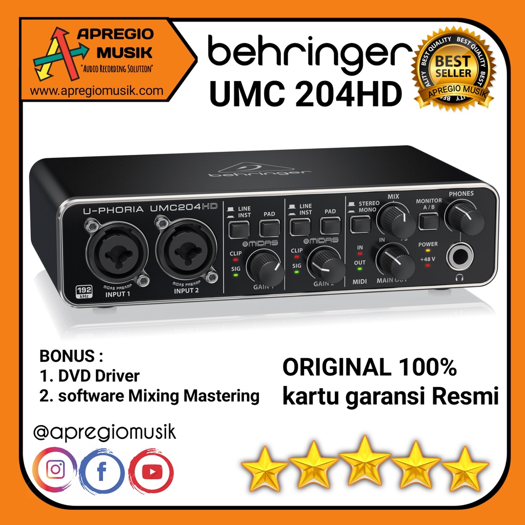 Jual Soundcard Behringer UMC204HD UMC 204HD 204 HD Midas 24bit 192khz