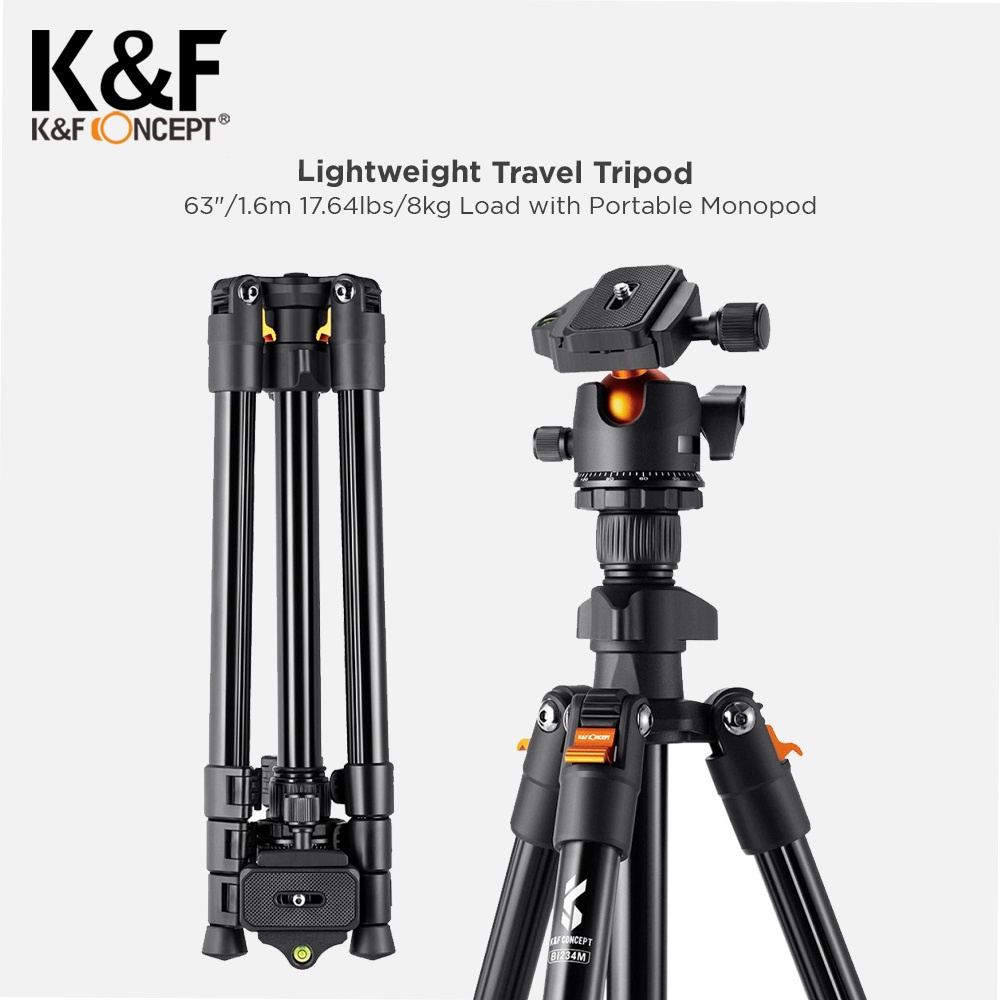 Jual K&F Concept Camera Aluminum Tripod BI234M with Ballhead Kit